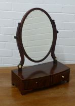 19th century mahogany bow fronted dressing table mirror with bone roundels and handle, 38 x 52 x