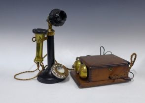 An early 20th century GPO 150 pattern candlestick telephone: with bell box, 31cm