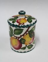 WEMYSS WARE, R.H & S, cylindrical jar and cover, painted with apples, impressed marks and retailed