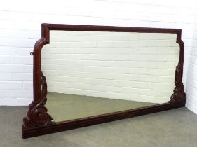 Mahogany carved overmantle mirror, 168 x 79cm.