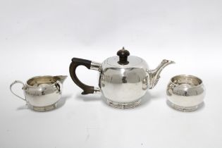 Miniature George V silver three piece teaset, Edward & Sons, Glasgow 1934