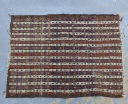 Belouch rug with worn striped field, 120 x 84cm.