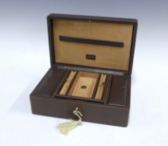 Jaeger brown leather jewellery box, with key, 26cm