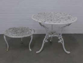Two white painted metal garden tables, 82 x 67cm. (2)