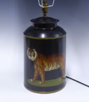 Contemporary black toile table lamp base with tiger pattern, 35cm excluding fitting