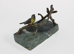 Cold painted bronze pocket watch stand, likely Austrian, in the form of a bird perched on