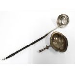 George II coin based toddy ladle with baleen handle and a William IV Scottish silver toddy ladle