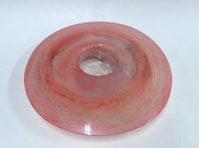 Large pink art glass bowl, 38cm diameter