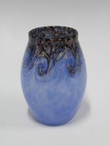 Monart Scottish art glass vase, blue ground body with Aventurine swirls, 9 x 13cm.