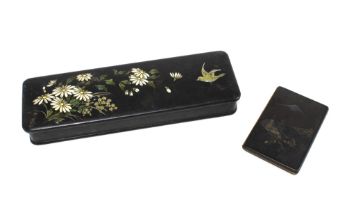 Japanese lacquered gloves box and a Japanese damascene cigarette case, stamped K24 (2)