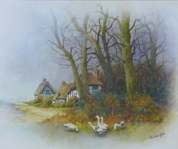 CHRISTOPHER HUGHES (1881 - 1961) watercolour of a Country Idyll. signed and framed under glass, 28 x