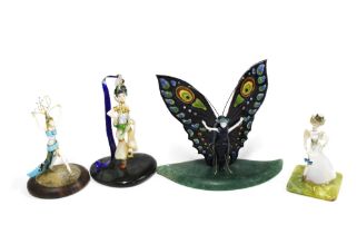 Four enamel, gemset and precious stone miniature figures, c1960, to include Gaiety Girl, Cabaret and