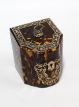 A Victorian silver mounted tortoiseshell tea caddy, in the form of a miniature serpentine knife box,