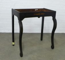 An ebonised console table stand, (a/f top lacking & repair to back leg) 76 x 80 x 52cm.