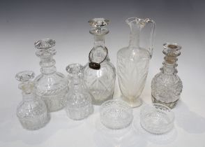 19th century and later glass decanters, one with a whisky decanter label, together with a wheatsheaf