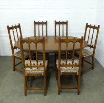 Ercol Old Colonial Yorkshire dining table and set of six chairs, 163 x 75 x 106cm.