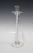 Scottish glass spiral twist stem candlestick, Edinburgh & Leith Glassworks, 13 x 38cm.