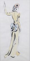 EARLY 20TH CENTURY fashion watercolour, unsigned, framed under glass, 17 x 24cm