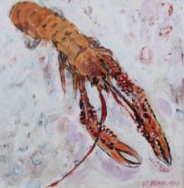 D. BLACK, mixed media of a Lobster, signed & dated 1988, framed under glass, 21 x 21cm