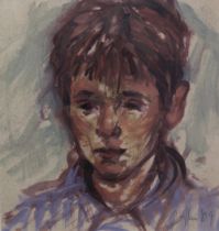 DAMIAN CALLAN (SCOTTISH B.1960) BOY II, oil on card, signed lower right and dated '04, framed
