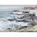 VALERIE FRASER RSW (SCOTTISH b. 1933), WINTER DAY - PITTENWEEM, Mixed media, signed and framed under