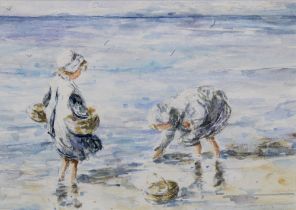 AFTER ROBERT GEMMELL HUTCHISON, watercolour of two children on the shore, apparently unsigned, fram