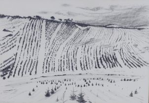 BIRGITTE BRONDUM-NIELSON (DANISH, 1917-2013) OCHILL HILLS IN MIDWINTER, crayon on paper, signed in