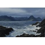 IAN S. JOHNSTON (SCOTTISH 1957-2009) LOCH SCAVAIG & THE CUILLINS, SKYE, signed oil on board,