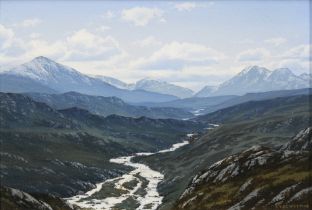 IAN S. JOHNSTON (SCOTTISH 1957-2009) THE LITTLE GRUINARD RIVER, NEAR WESTER ROSS, signed oil on