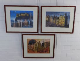 MICHAEL MCVEIGH (SCOTTISH b1957) set of three Edinburgh prints, to include State Visit, framed under