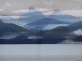 BET LOW RSW ARSA RGI DLitt (SCOTTISH 1924 - 2007), COAST IN MIST, signed gouache, framed under glass