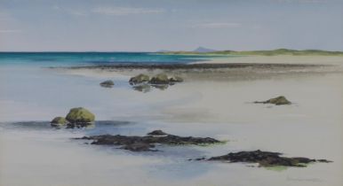 JIM NICHOLSON (SCOTTISH 1924-1996) EAVAL FROM BENBECULA, watercolour, signed bottom right and framed