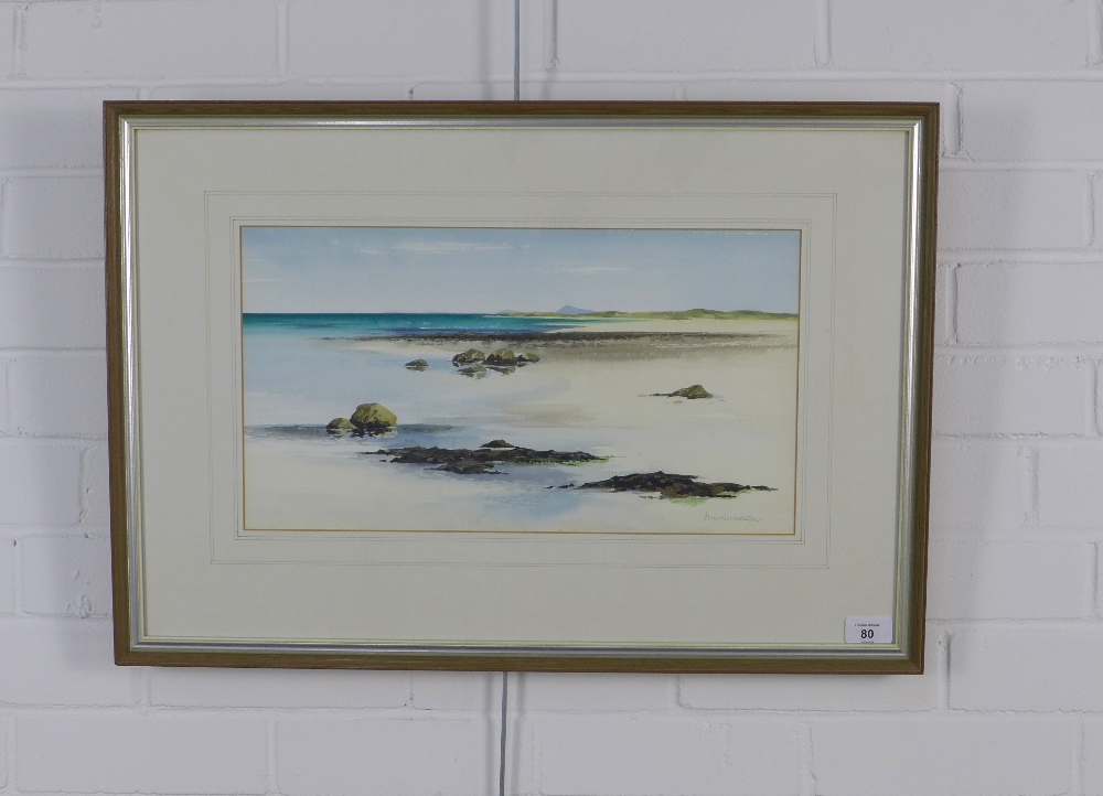 JIM NICHOLSON (SCOTTISH 1924-1996) EAVAL FROM BENBECULA, watercolour, signed bottom right and framed - Image 2 of 3