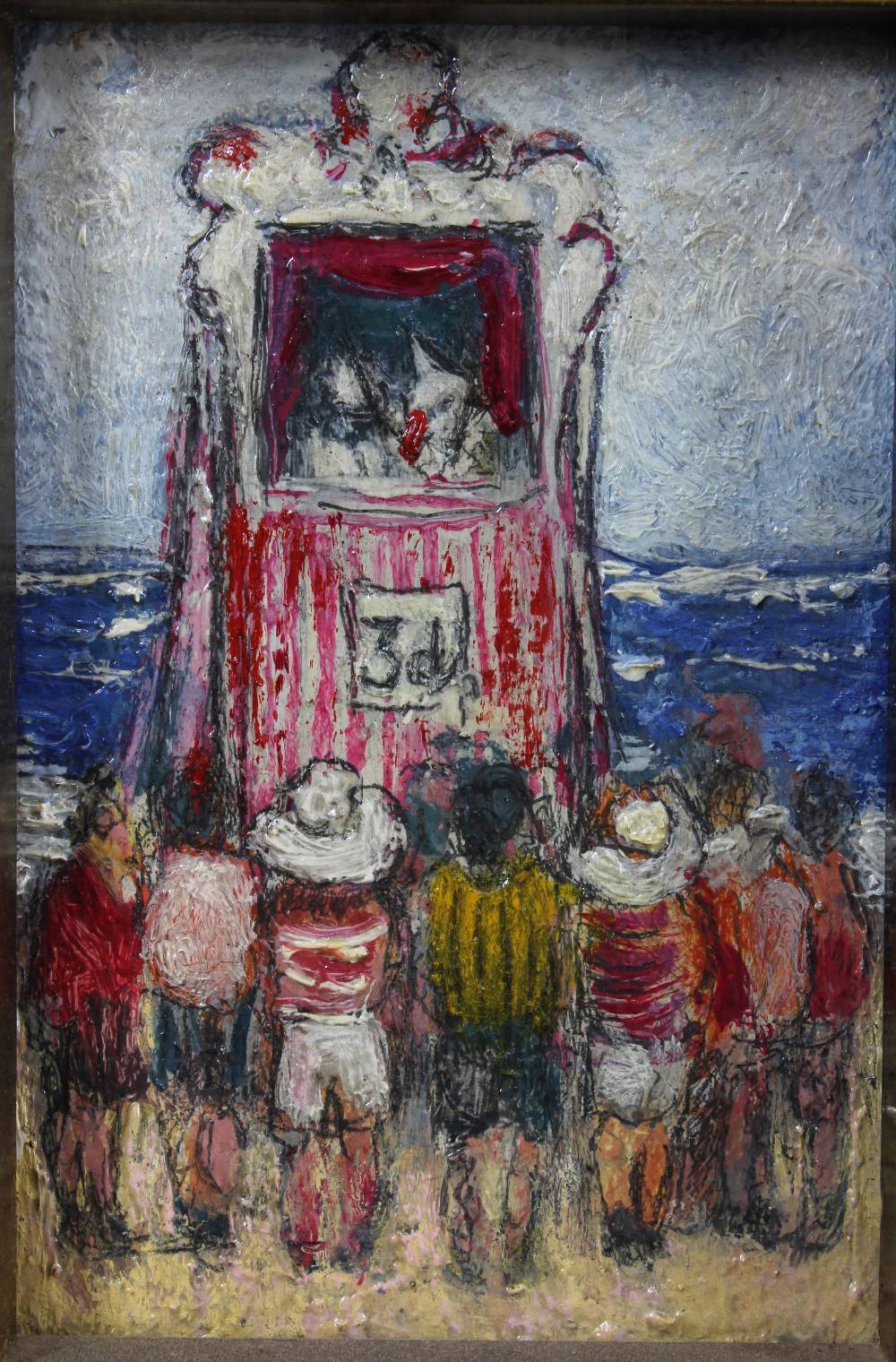 GEOFFREY JOHN ROPER (SCOTTISH b1942) PUNCH AND JUDY, oil on board, framed with Edinburgh Gallery