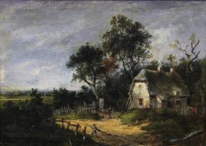 C. NAYSMYTH, untitled Rural Dwelling with figures, signed oil on board, in a giltwood frame, old