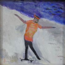 DAVID MICHIE O.B.E., R.S.A., R.G.I., F.R.S.A (SCOTTISH 1928-2015) SKATEBOARDER WITH ORANGE