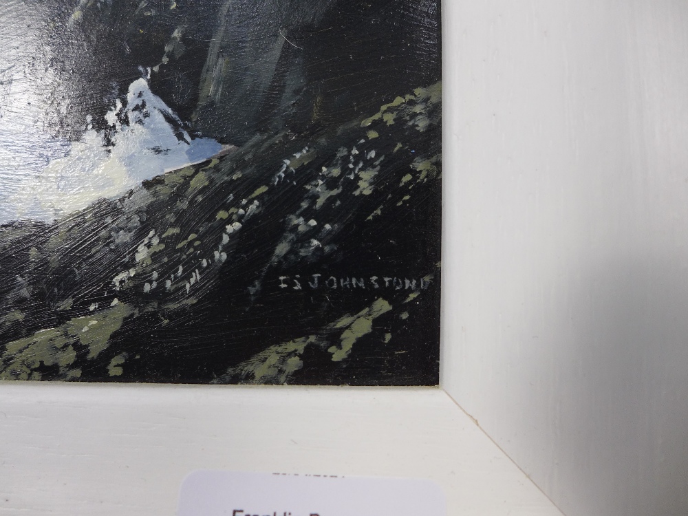 IAN S. JOHNSTON (SCOTTISH 1957-2009) LOCH SCAVAIG & THE CUILLINS, SKYE, signed oil on board, - Image 3 of 4