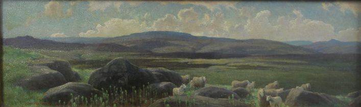 Attributed to THE HON WALTER J. JAMES RBA (1869 - 1932) CHEVIOT EWES AND LAMBS ON THE MOOR IN