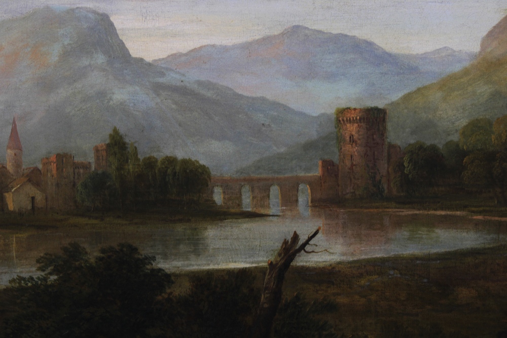 19th CENTURY SCHOOL, Untitled river and bridge large scale landscape with figures to - Image 3 of 6