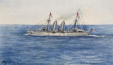 HRH Princess Victoria Patricia Ramsay RWS, RWA, NEAC (1886-1974) H.M.S TERPSICHORE, watercolour on