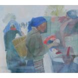 BRENDA LENAGHAN DA RSW (SCOTTISH 1941 - 2020) BUYING WOOL - TIBET, gouache, signed lower left and