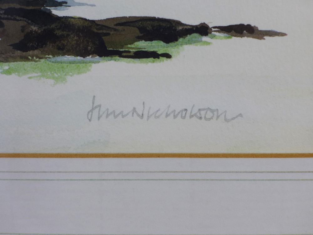 JIM NICHOLSON (SCOTTISH 1924-1996) EAVAL FROM BENBECULA, watercolour, signed bottom right and framed - Image 3 of 3