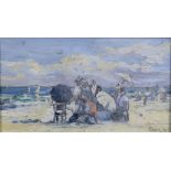 SYDNEY STARR (ENGLISH/AMERICAN 1857 - 1925) FIGURES ON A BEACH, oil on board, signed and framed und