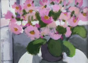 IRENE LESLIE MAIN, (Scottish b.1959) POSY IN PINK, mixed media, signed lower left and framed under