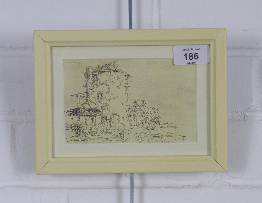 Old Farm in Spain, sketch, apparently unsigned, framed under glass, 14 x 9cm - Image 2 of 2