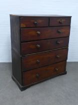 Mahogany chest on chest, bun handles and plinth base (A/F) 125 x 146 x 56cm.