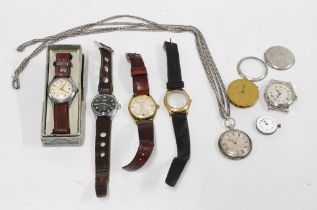 Various vintage wrist watches, fob watch and movement from a pocket watch, etc (a lot a/f)