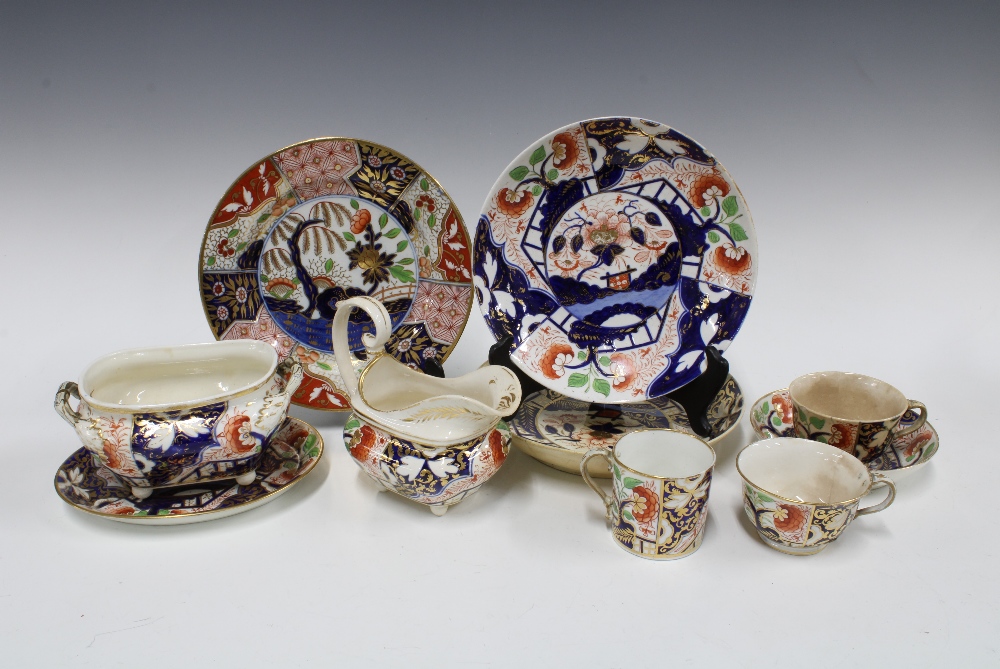 Collection of Bloor Derby Imari table wares and a Gaudy Welsh plate, etc (10) (some damages)