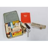 Vintage First Aid tin and contents together with an Improved Glass Ear Syringe