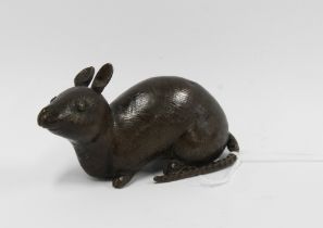 Bronze figure of a rat, likely Japanese, with a textured finish, 11cm long